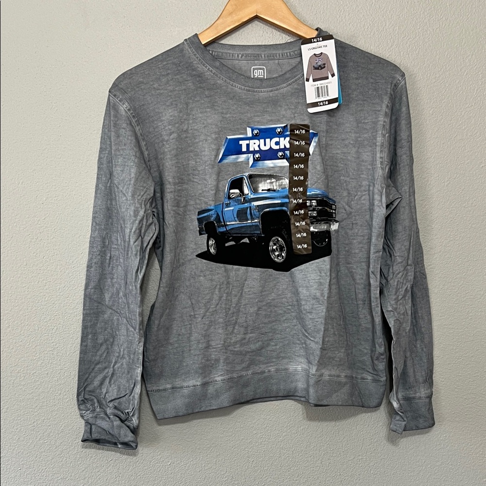GM Official Chevy Truck Graphic Long Sleeve Tee Boys 14/16 New With‎ Tags